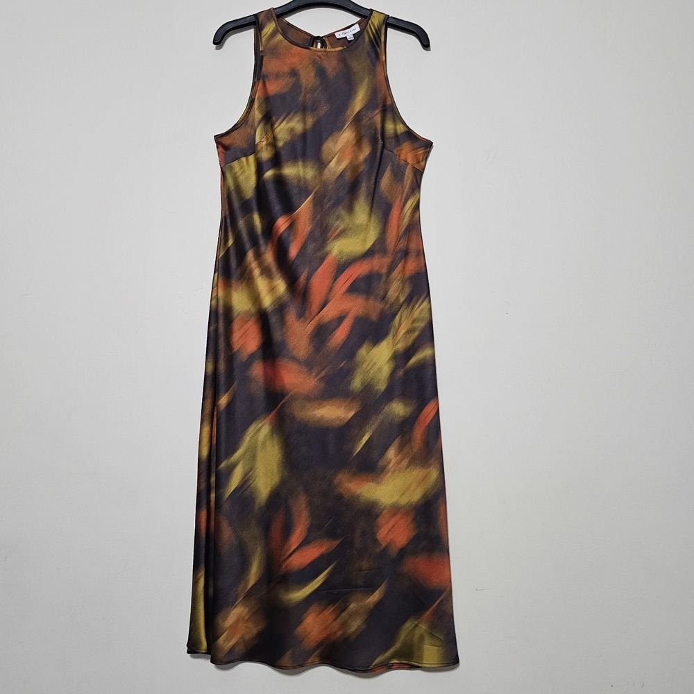 Gianni Bini Women Dress Large Fits 12/14‎ Brown Green Long Slip Sleeveless 781